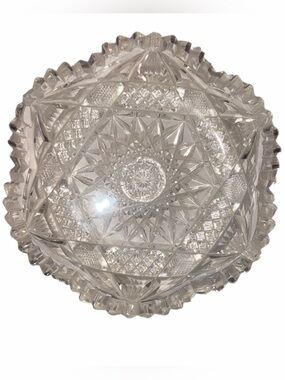 Antique ABP American Brilliant Cut Glass Relish Dish Shallow Bowl Sawtooth 8"